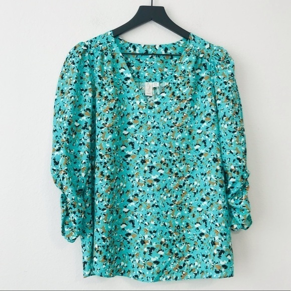 Joie Ruched Puff Sleeve Ditsy Floral Oversized Retro Top Blouse - Picture 3 of 12